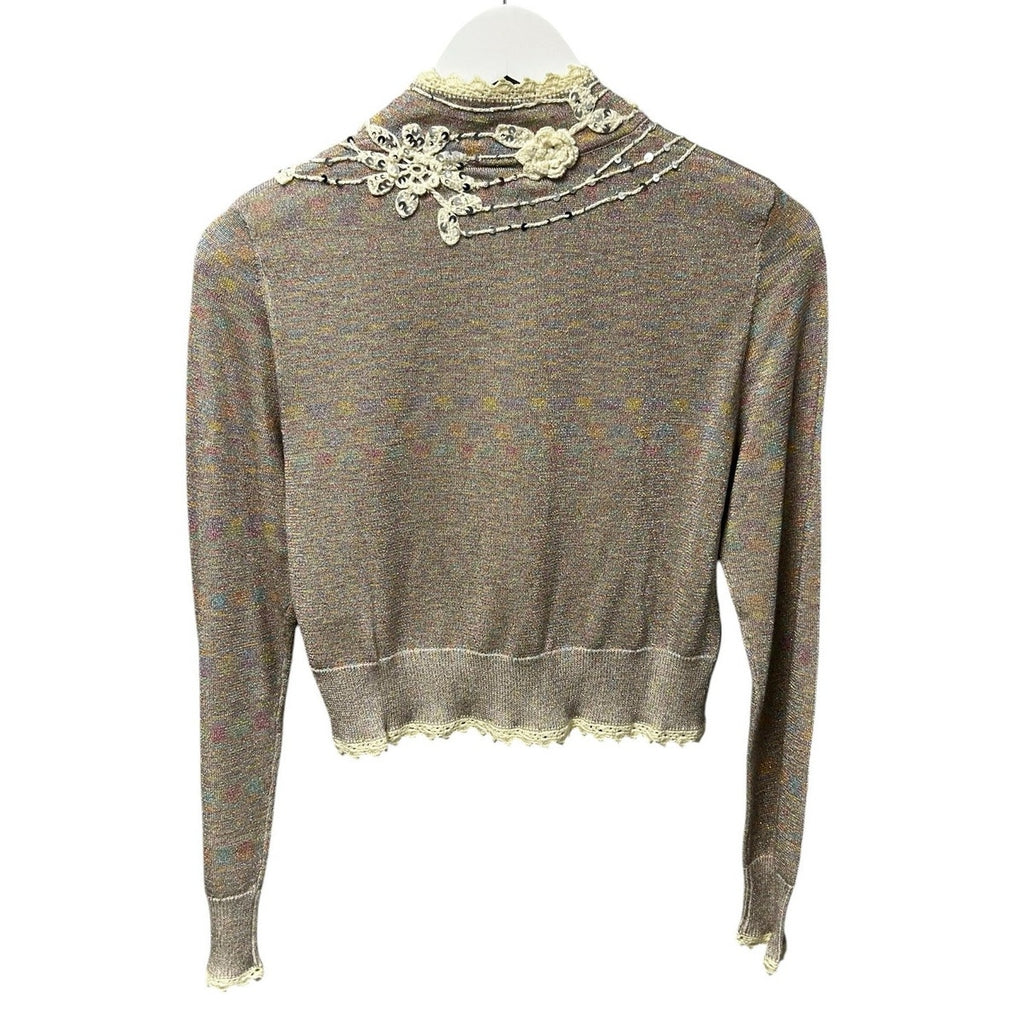 NWT LoveShackFancy Fairy Dust Pink Crochet Flowers Melon Cardigan Womens Small