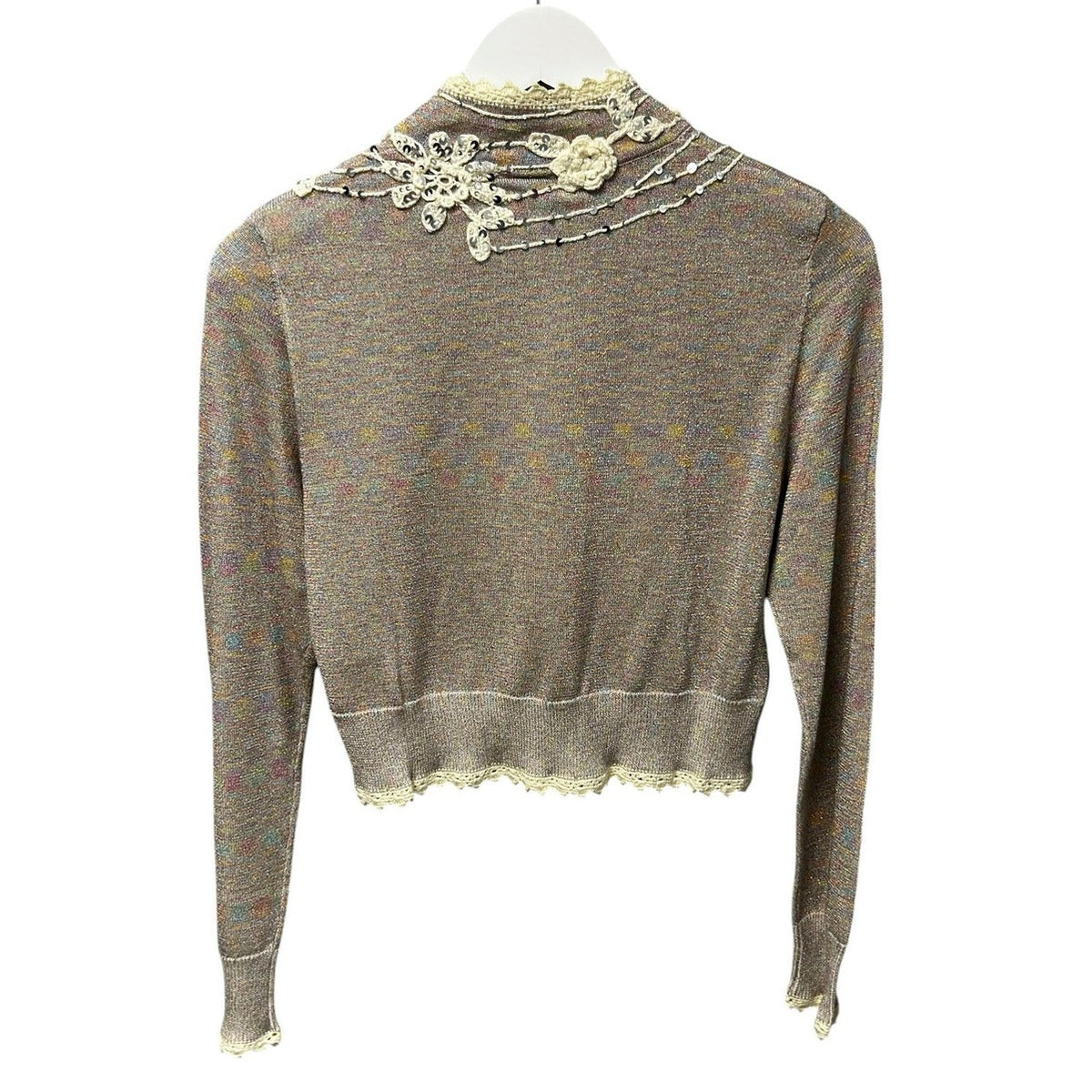 NWT LoveShackFancy Fairy Dust Pink Crochet Flowers Melon Cardigan Womens Small
