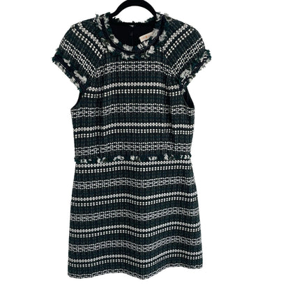 Tory Burch Norfolk Tweed Dress Green White Black Sequin Trim Womens Size 12