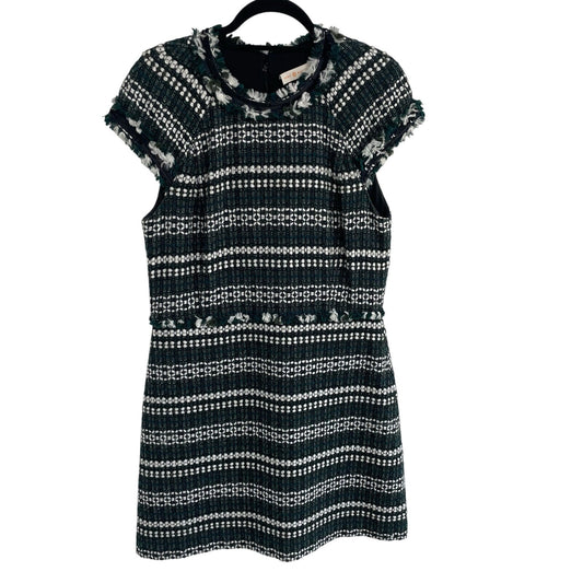 Tory Burch Norfolk Tweed Dress Green White Black Sequin Trim Womens Size 12