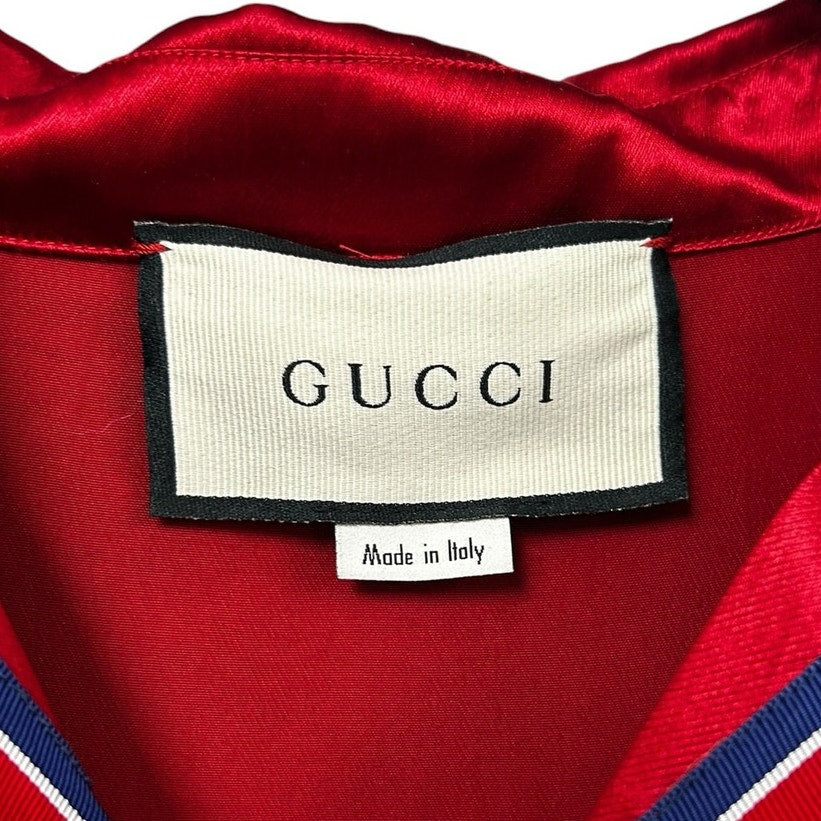 Gucci GG Star Red Black Acetate Short Sleeve Bowling Shirt Mens 48 US 38 Medium