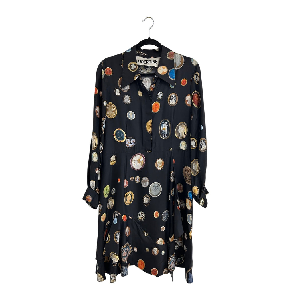 Libertine Cameos Printed Fit & Flare Ruffle Silk Dress Womens Large $2600