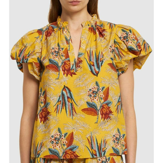 Ulla Johnson Klara Printed Cotton Poplin Top Yellow Floral Womens Size 0