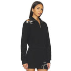 NWT Area Embellished Crystal Cluster Cutout Zip Sweatshirt Black XS Grunge Glam