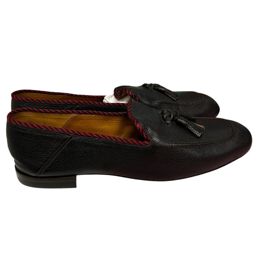 Gucci Black Pebbled Leather Braided Trim Valentin Tasseled Loafers Mens 8