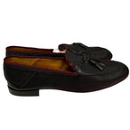 Gucci Black Pebbled Leather Braided Trim Valentin Tasseled Loafers Mens 8