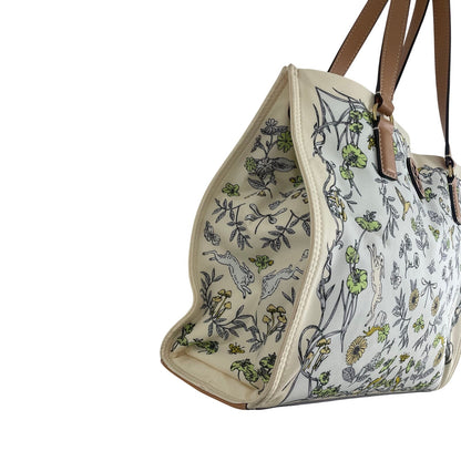 Tory Burch Nylon Ella Tote Bag Meadow Print Floral Rabbit Bird Nature Scene ASIS