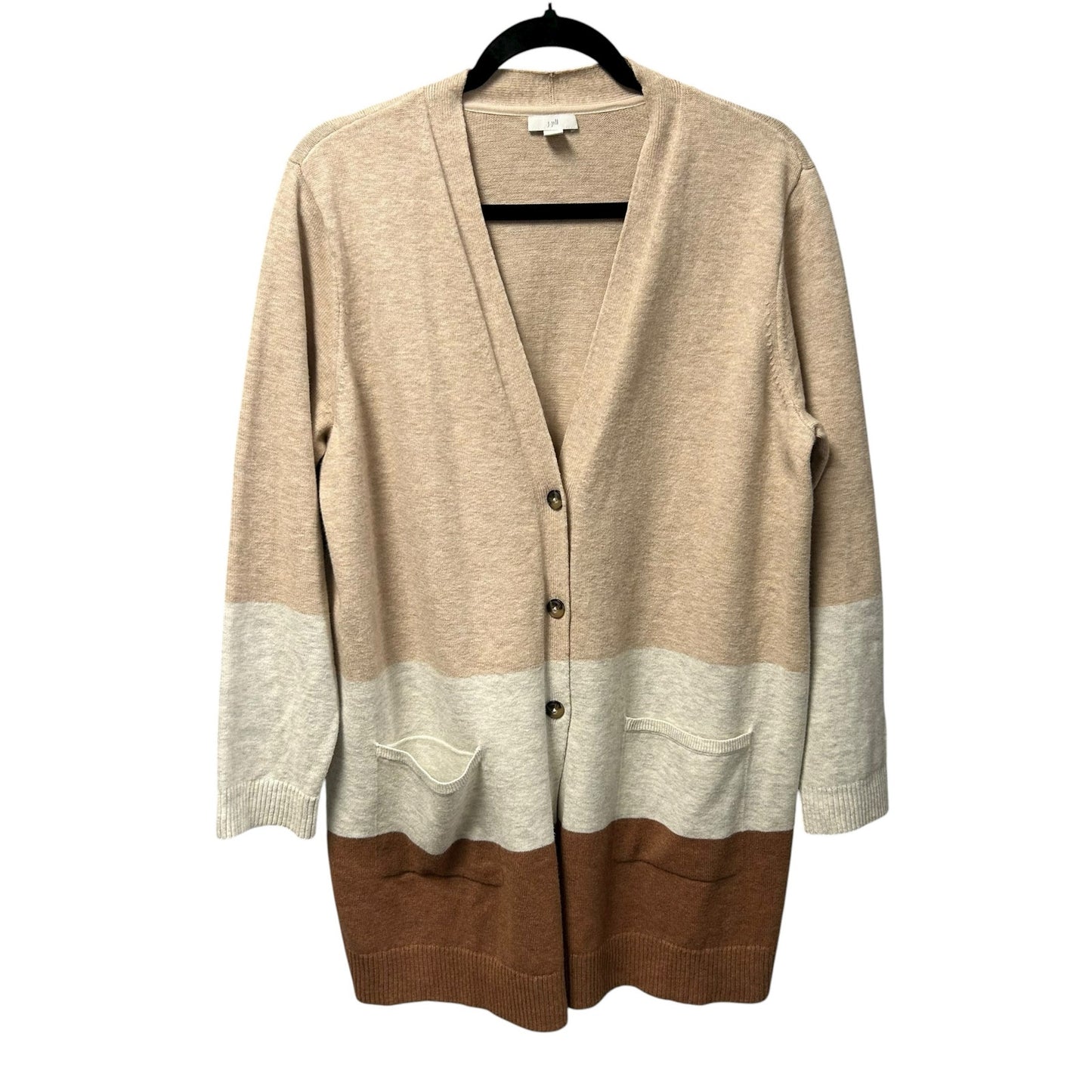 J. Jill Beige Cream Brown Color Block Button Up Cardigan Sweater Womens Large