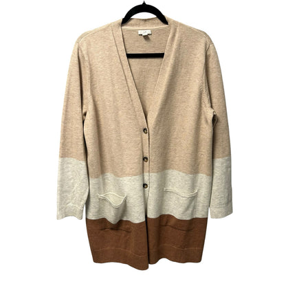 J. Jill Beige Cream Brown Color Block Button Up Cardigan Sweater Womens Large