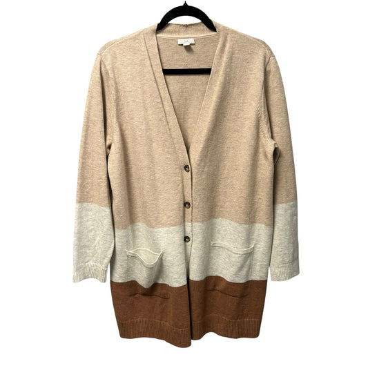 J. Jill Beige Cream Brown Color Block Button Up Cardigan Sweater Womens Large