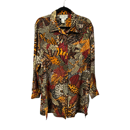 Vintage Diane Gilman 100% Silk Mixed Print Sequin Embellished Tunic Womens 1X
