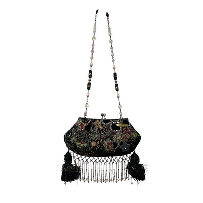 Vintage Mary Frances Sequin Rhinestone Embellished Beaded Fringe Evening Bag