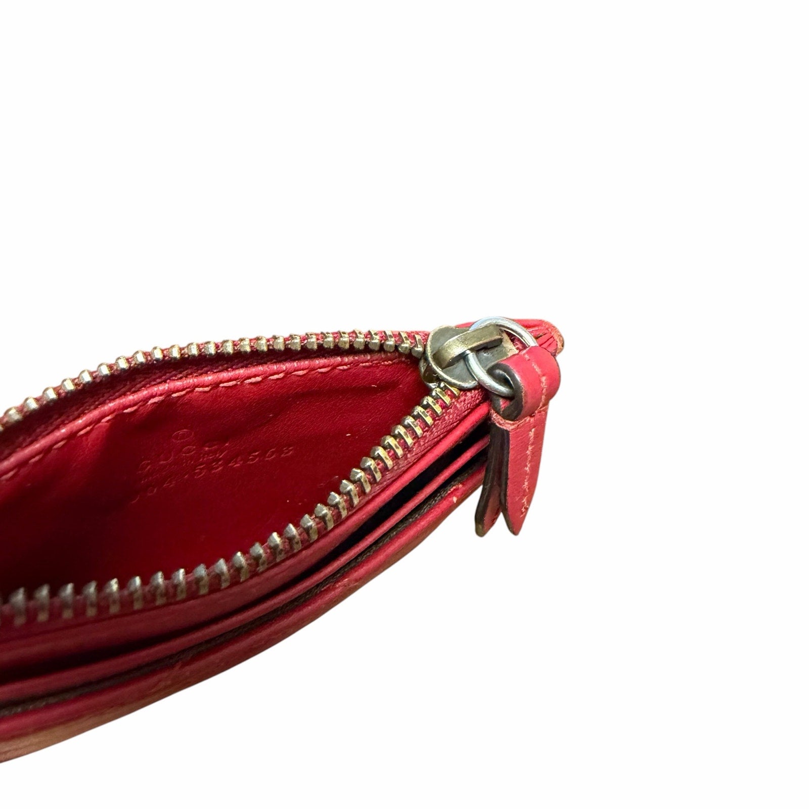 Gucci GG Marmont Coin Card Holder Keychain Wallet Red Leather AS IS