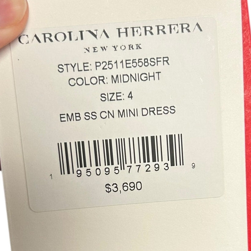 NWT Carolina Herrera Midnight Navy Blue Crystal Embellished Mini Dress Womens 4