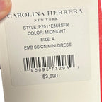 NWT Carolina Herrera Midnight Navy Blue Crystal Embellished Mini Dress Womens 4