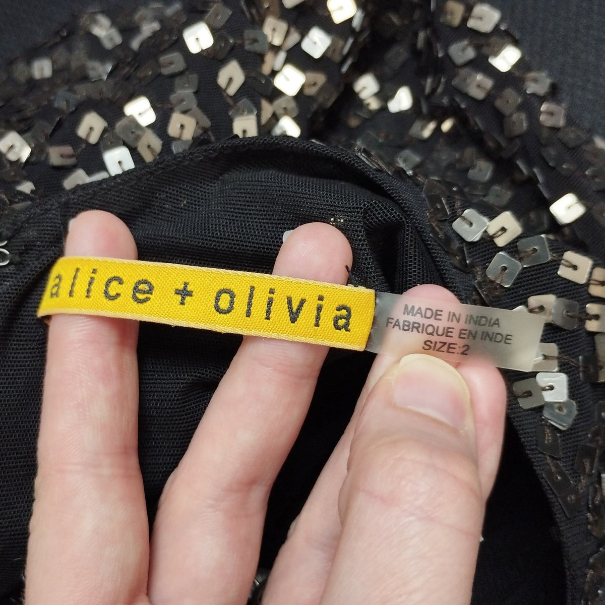 Alice + Olivia Women Open Back Sequin Dress 2 Black Cocktail Event Occasion Glam