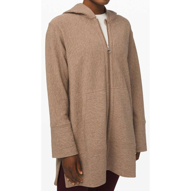 Lululemon Athletica Along the Way Full Zip Hoodie Heathered Soft Sand Womens XS