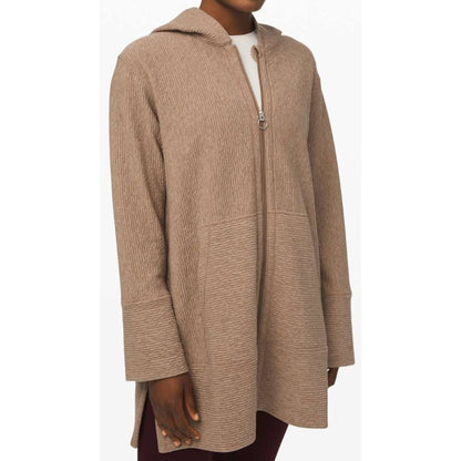 Lululemon Athletica Along the Way Full Zip Hoodie Heathered Soft Sand Womens XS
