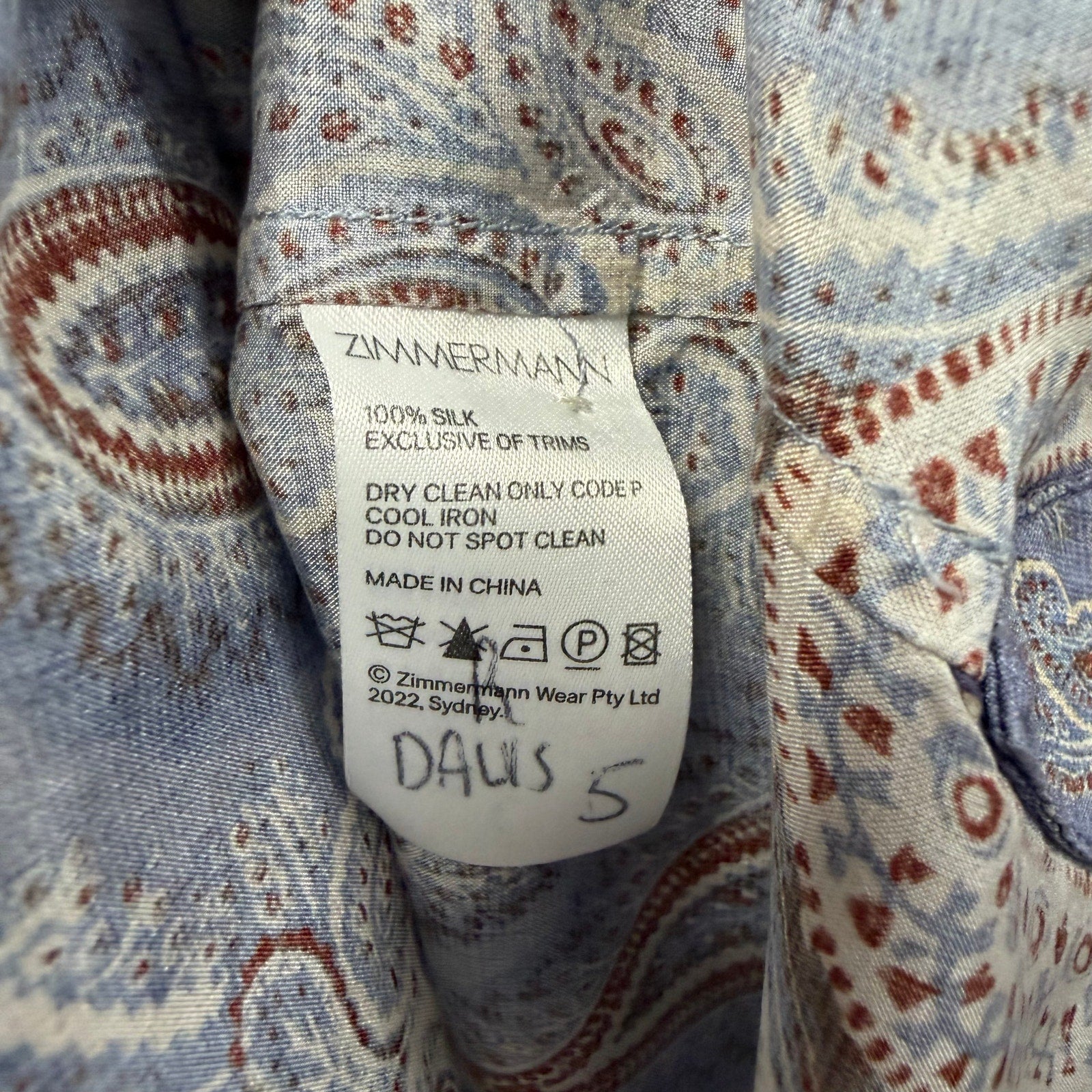Zimmermann Vitali Relaxed Fit Blouse Button Up Blue Paisley Silk AU 2 / US 8