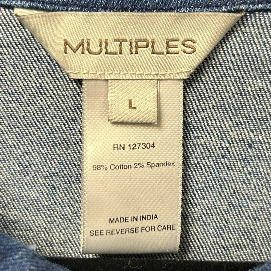 Multiples Blue Multicolor Embroidered Four Pocket Denim Jacket Womens Large