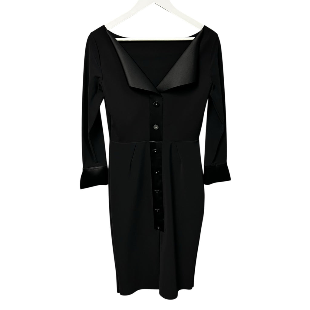 NWT Chiara Boni La Petite Robe Black Sheath Button Back Midi Dress Womens 8