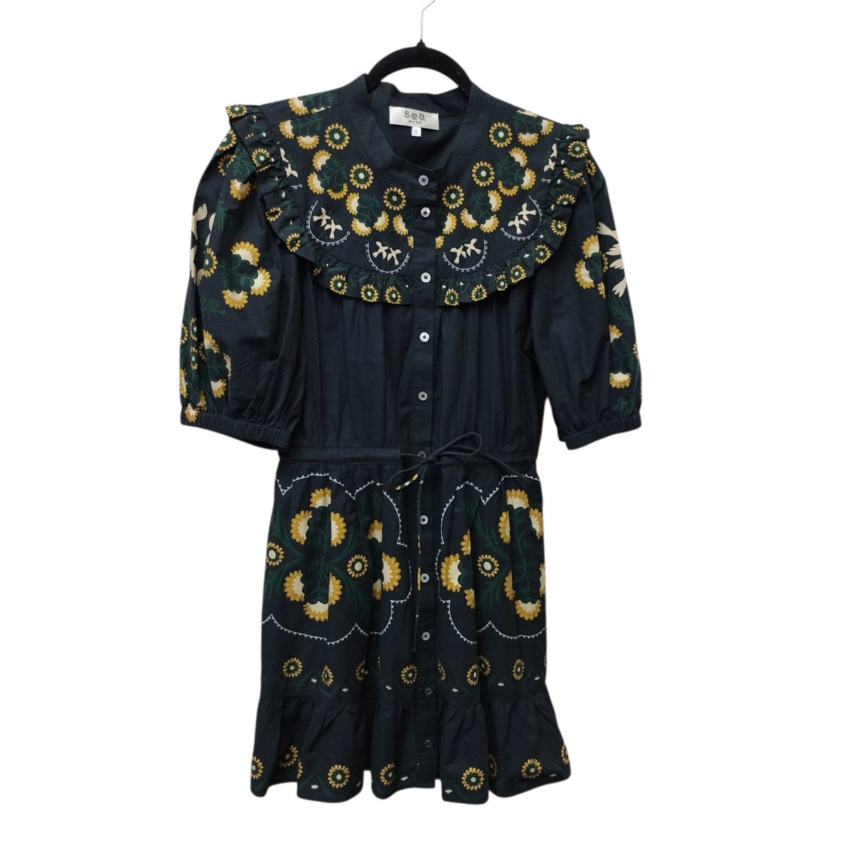 Sea New York Womens Floral Perle Puff Sleeve Mini Dress Medium Pockets Ruffle