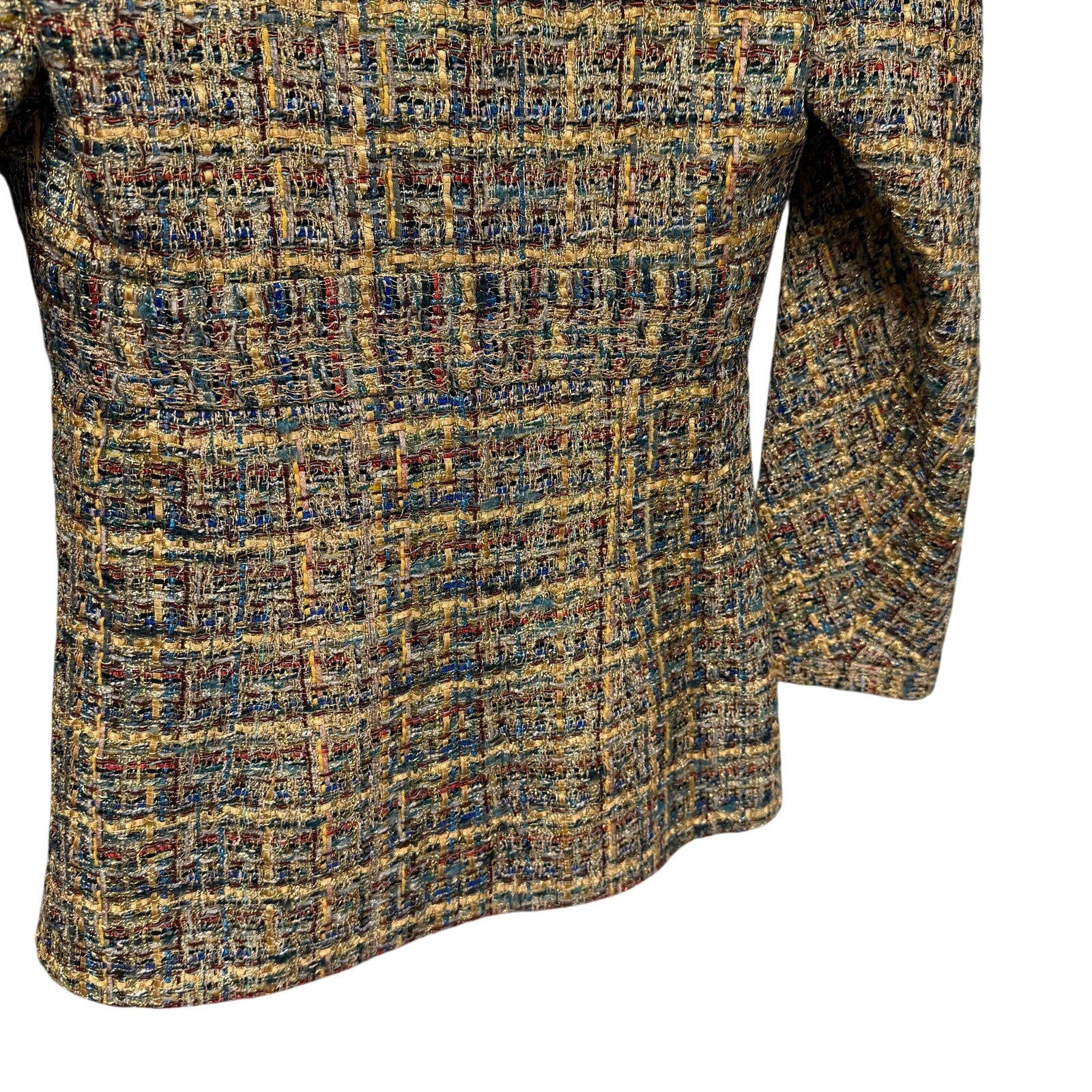 NWT Chanel 2019 Gold Blue Green Tweed Button Front Jacket Womens FR 36 / US 4