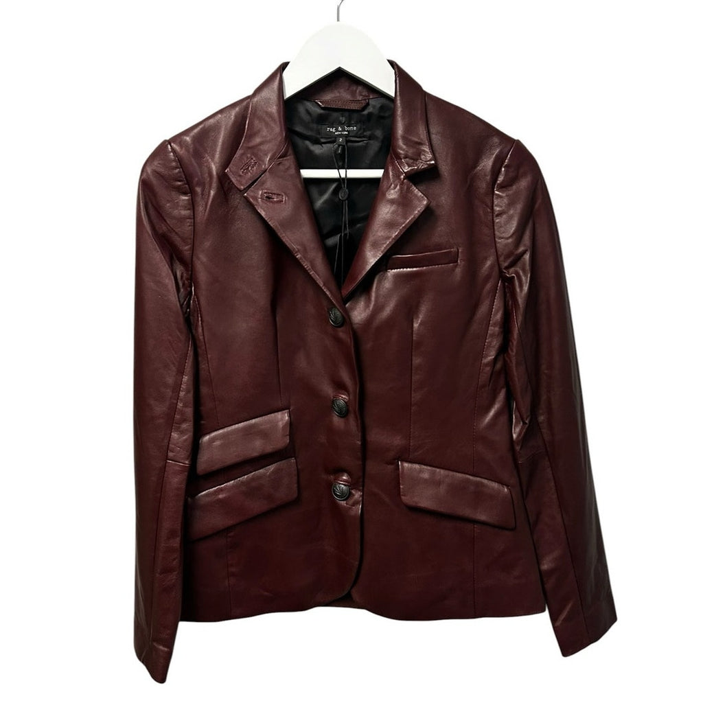 NWT Rag & Bone Burgundy Slade Leather Blazer Jacket Size 2 Luxury Edgy Winter