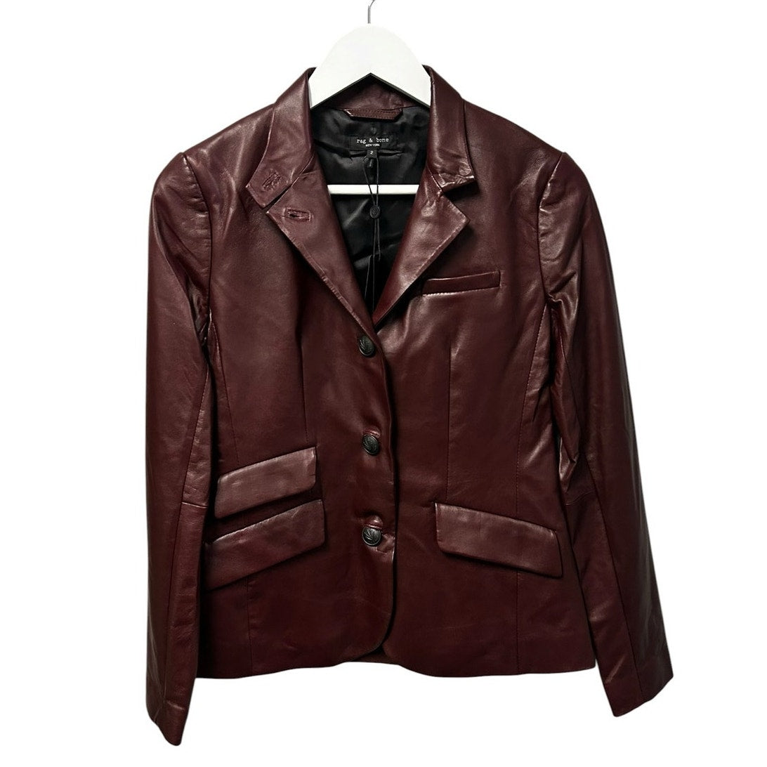 NWT Rag & Bone Burgundy Slade Leather Blazer Jacket Size 2 Luxury Edgy Winter