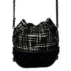 Chanel Gabrielle Black & White Tweed Leather Drawstring Bucket Bag