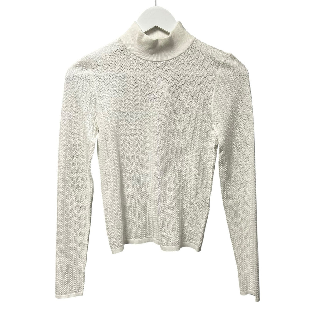 NWT Alice + Olivia Soft White Lanie Pointelle Mock Neck Top Womens Small