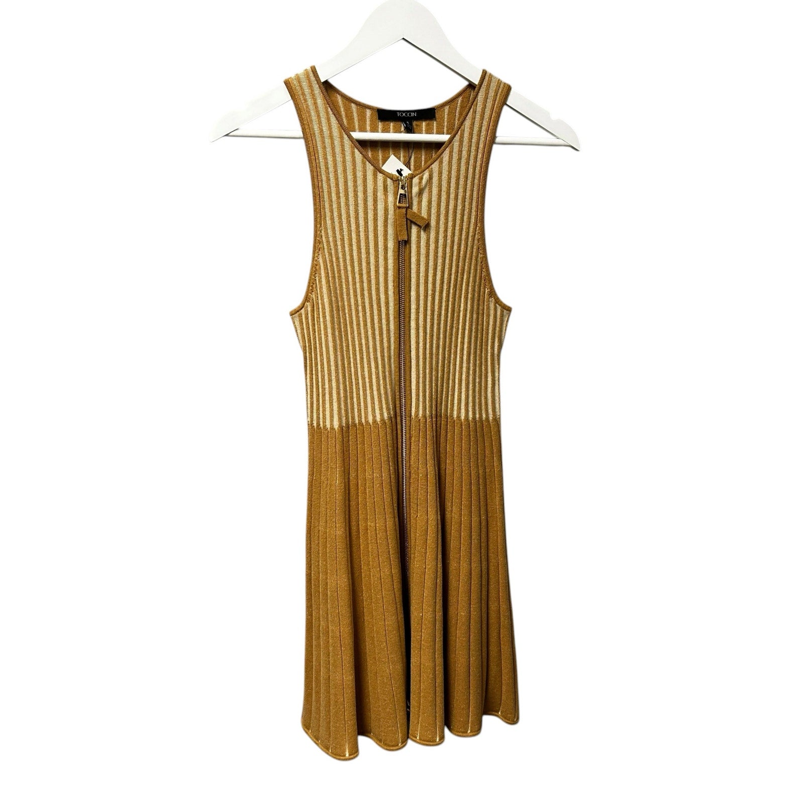 NWT Toccin French Brown Parchment Lex Zip Front Sleeveless Dress Womens Small