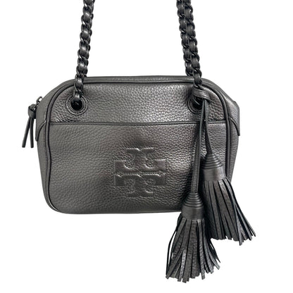 Tory Burch Thea Chain Convertible Crossbody Handbag Gunmetal Metallic Leather