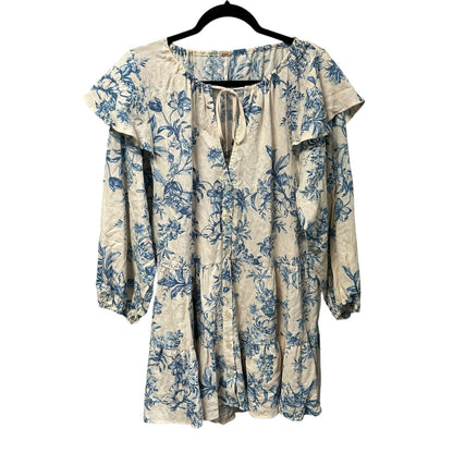 Free People Blue White Floral Tea Combo Sunbaked Swing Mini Dress Womens Medium
