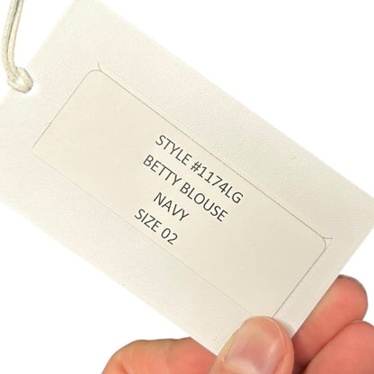 NWT Laura Garcia Navy Blue Short Sleeve Ruffle Betty Blouse Womens 2