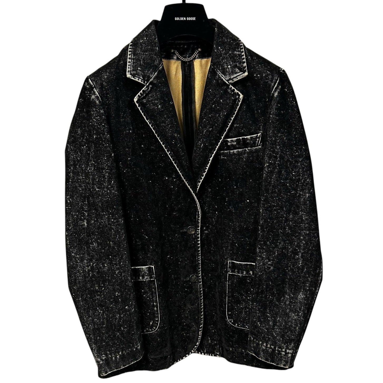 Golden Goose Black Denim Classic Fit Jacket with Velvet Effect Womens 38 / US 2