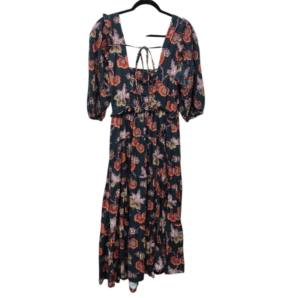 Sea New York Lucinda Smocked Puff Sleeve Maxi Dress Large Floral Tiered Pockets