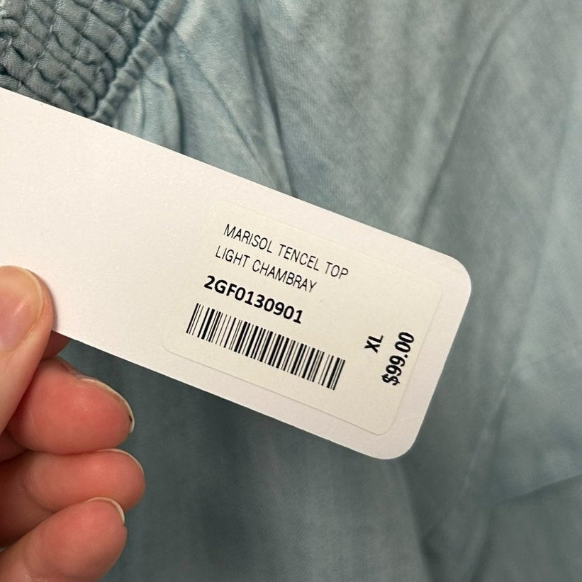 NWT Soft Surroundings Light Chambray 3/4 Sleeve Marisol Tencel Top Womens XL