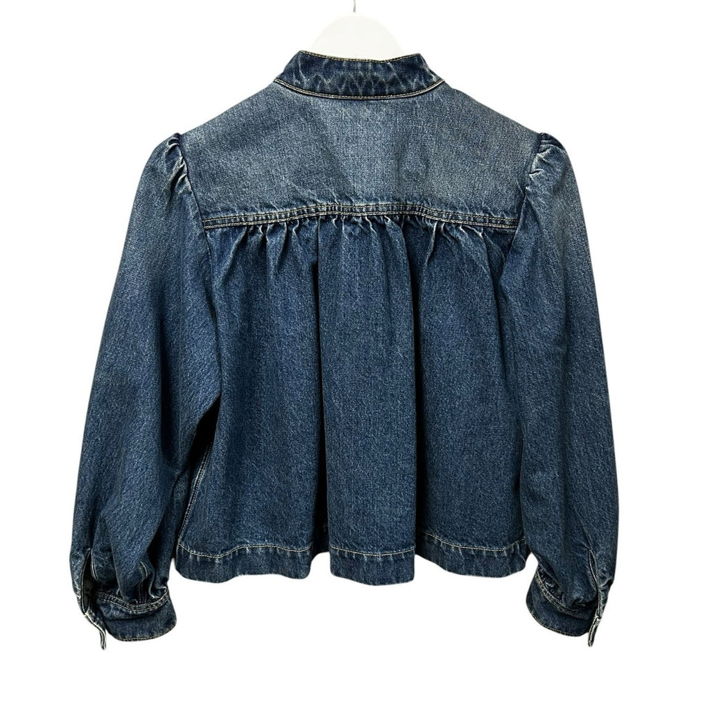 NWT Chloe High Neck Faded Indigo Chain Detail Denim Jacket Womens 36 / US 4