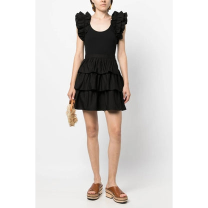 NWT Ulla Johnson Noir Black Ruffle Sleeve Hanna Tiered Mini Dress Womens Size 2