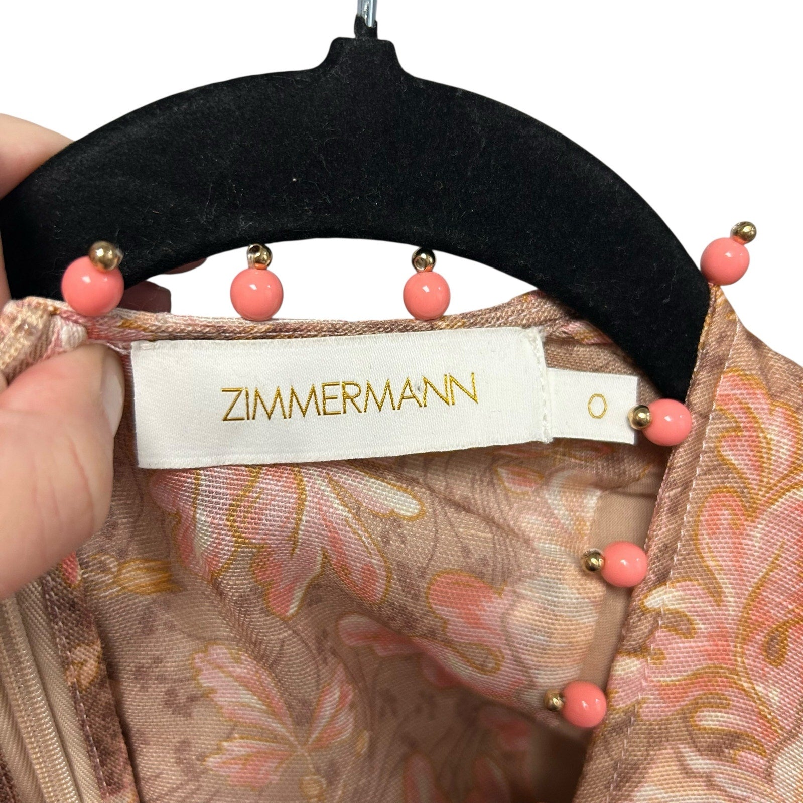 Zimmerman Floral Puffed-Sleeve Belted Midi Dress with Beaded Trim Womens 0 US 4