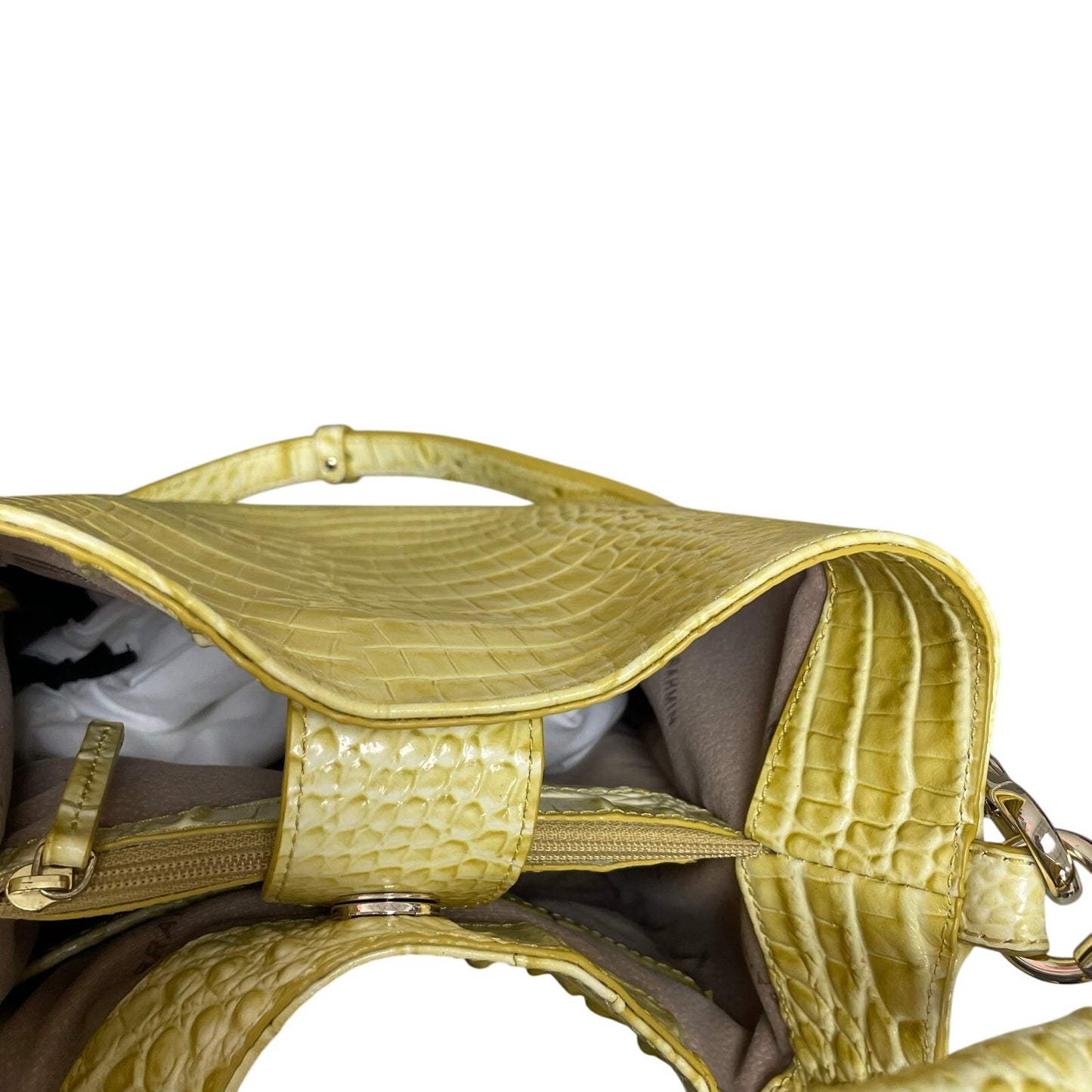 Brahmin Croc Embossed Leather Amelia Bucket Bag in Lemonade Yellow