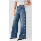 Stella McCartney Studded Snap Blue Denim Loose Bootcut Jeans Womens Size 24