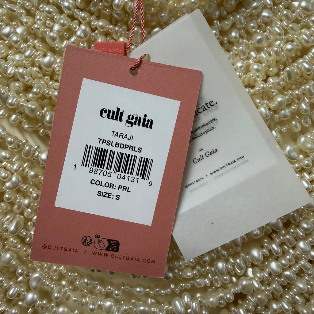NWT Cult Gaia Taragi Top Hand Beaded Draped Pearl Embellished Womens Small
