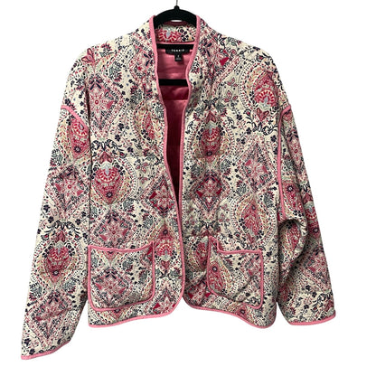 Torrid Open Front Challis Quilted Jacket Pink Floral Paisley Print Womens 2X