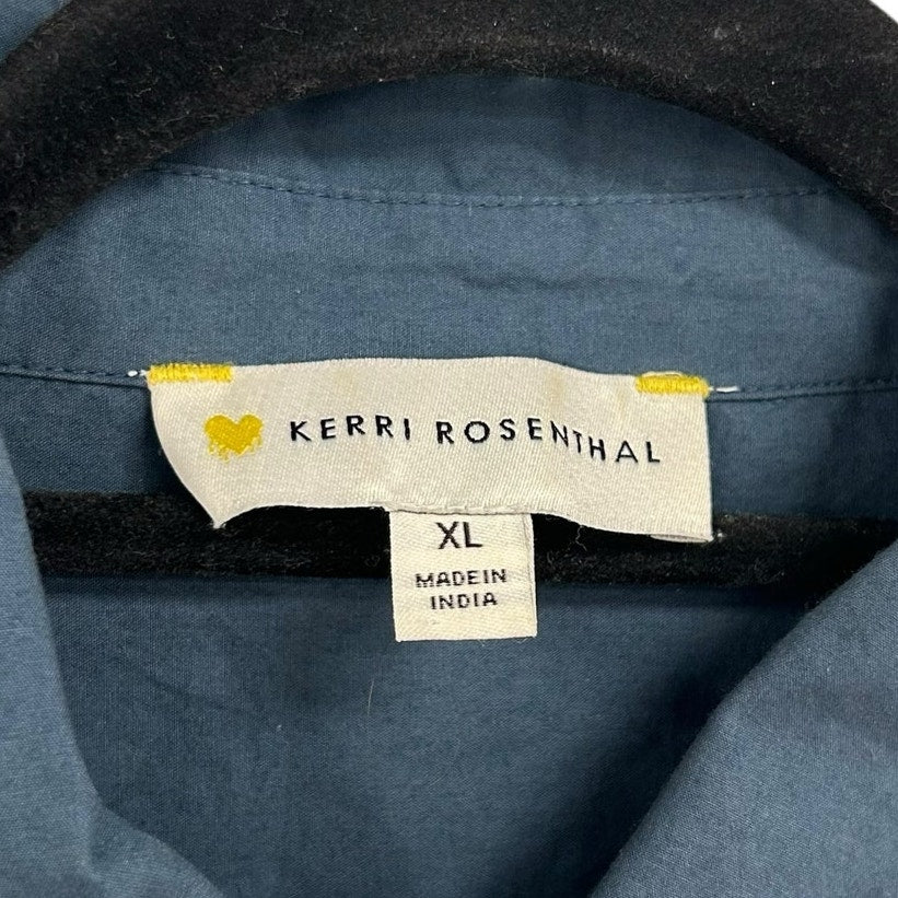 Kerri Rosenthal Midnight Blue Heart Elbow Patch Lilli Mini Shirt Dress Womens XL