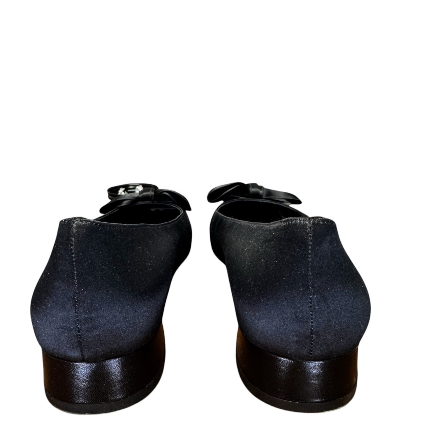 Salvatore Ferragamo Black Satin Bowtie Ballet Flats Womens 10
