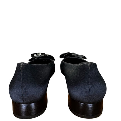 Salvatore Ferragamo Black Satin Bowtie Ballet Flats Womens 10