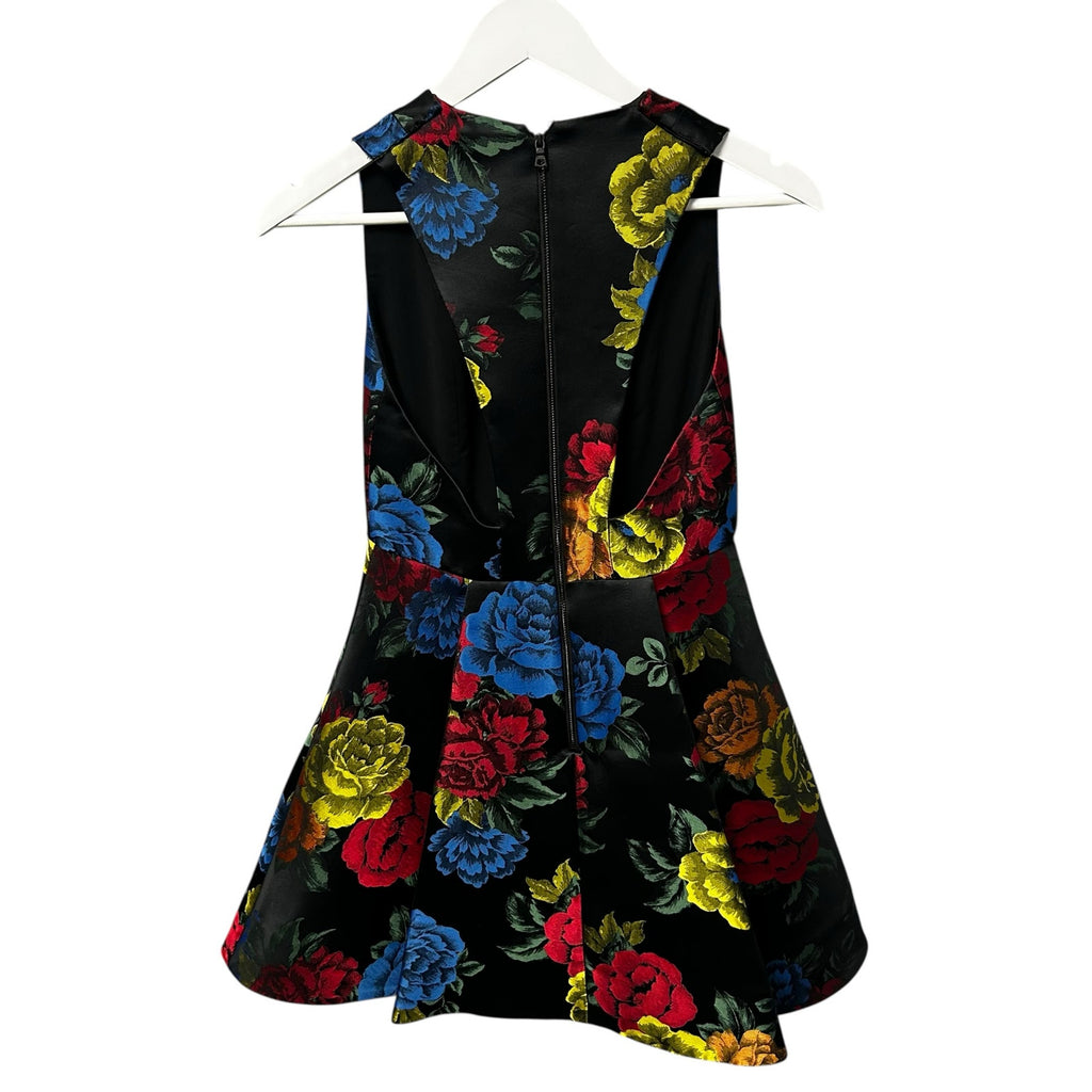 Alice + Olivia Tanner Asymmetric Pleated Black Floral Mini A-Line Dress Womens 2