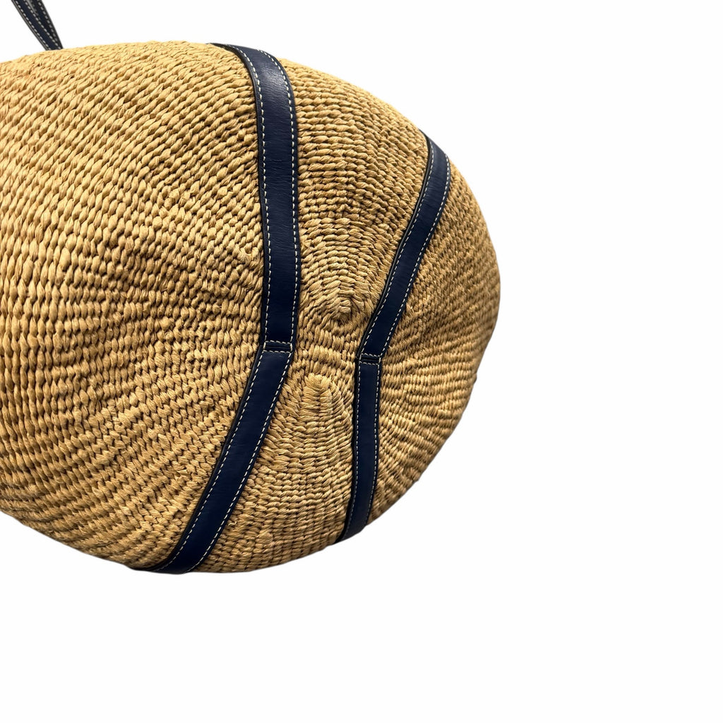 Chloe x Mifuko Large Raffia Basket Tote in Fair Trade Paper & Navy Leather